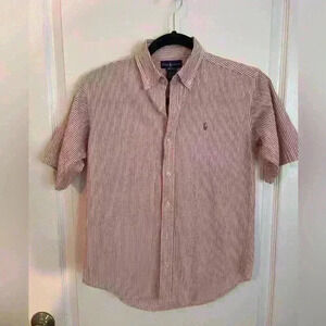Red and White boys size medium Ralph Lauren seersucker shirt‎